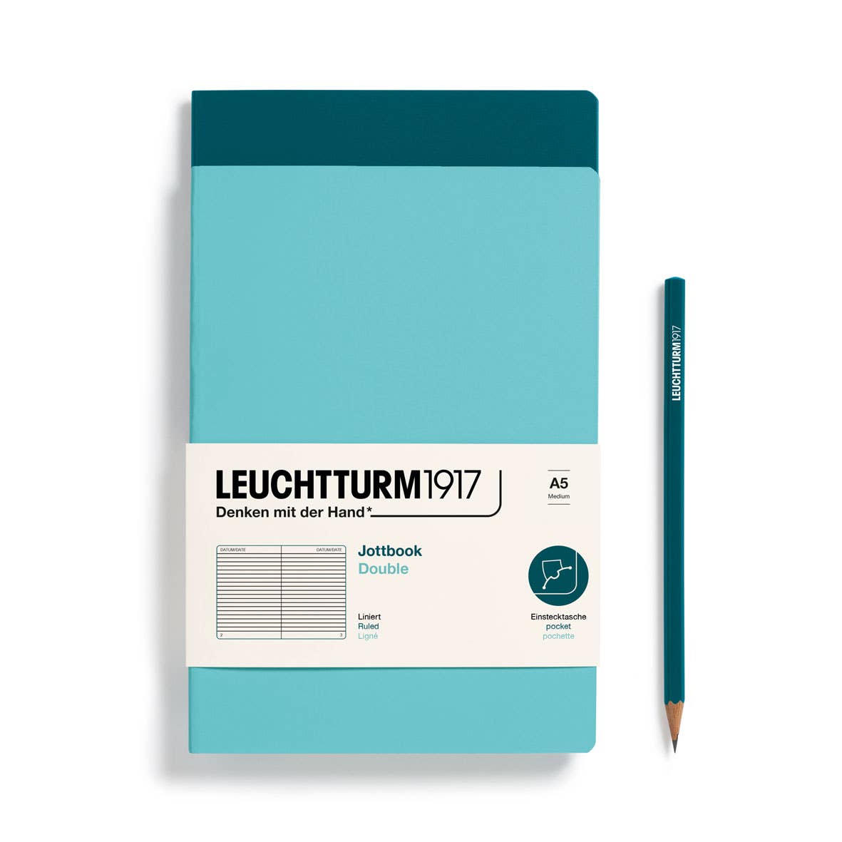 Leuchtturm Jottbook - Lightweight Notebook Alternatives - Packs of 2: Mint Green & Stone Blue / Medium / Plain