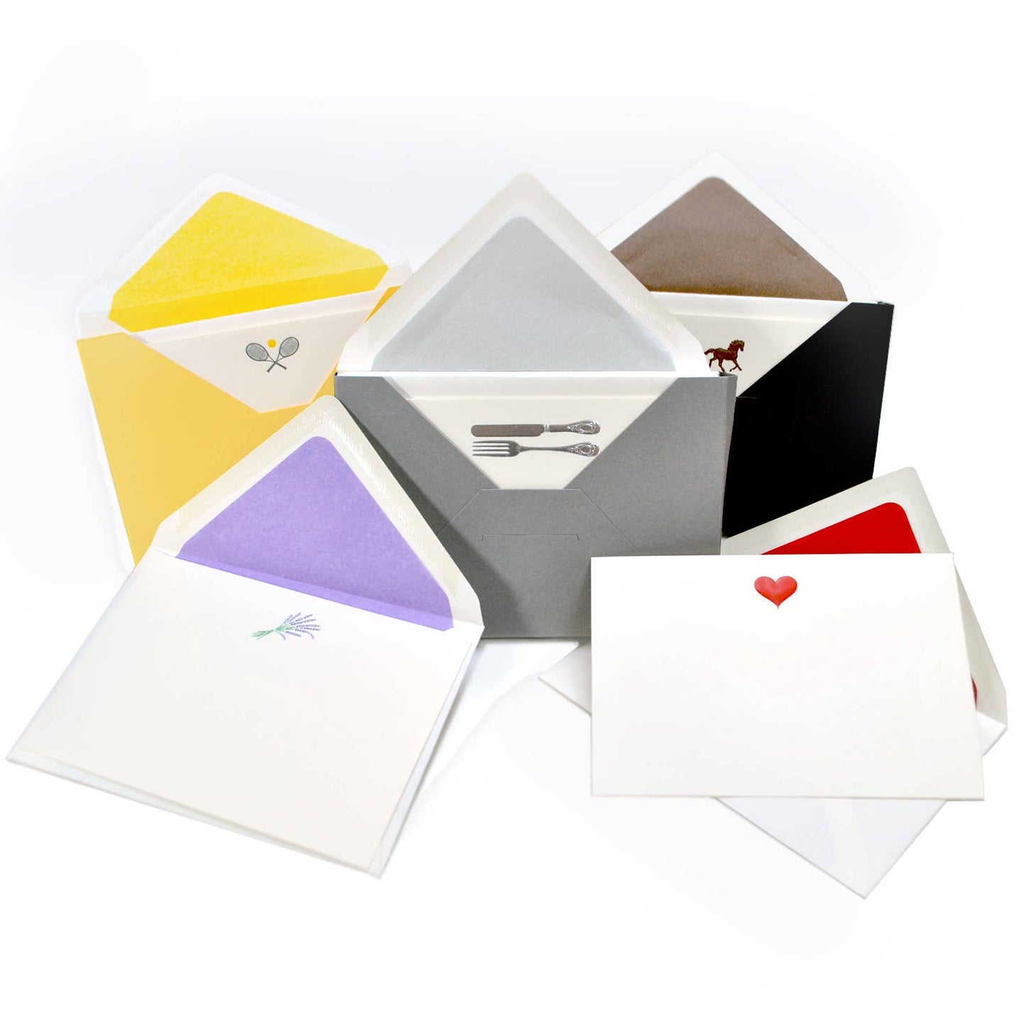 Original Crown Mill First Engraved Color Themed Note Cards: Cello Pk 1/1 "C" / Blue Inkwell / 4x6"