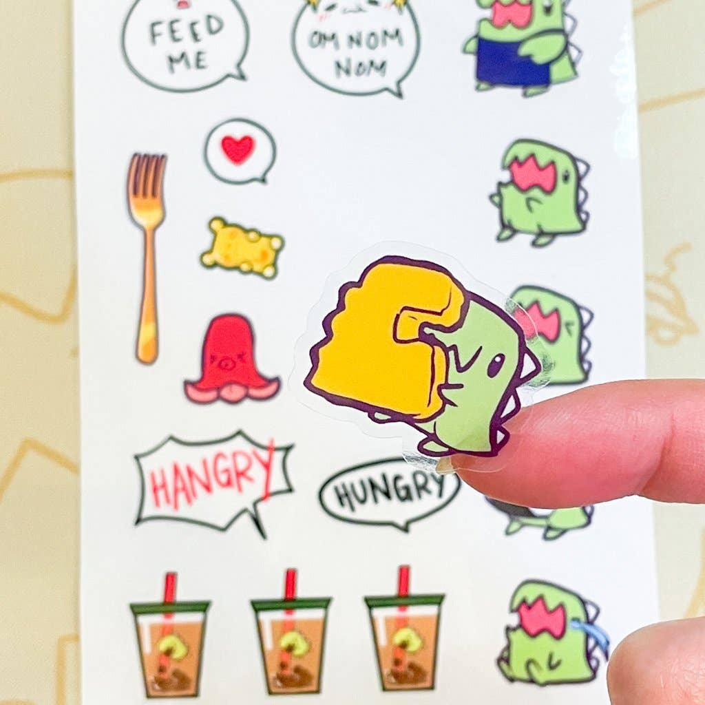 Feed Me Dino Cafe Clear Stickers