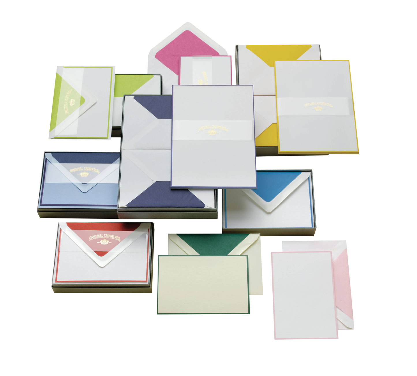 Original Crown Mill Bi-Color Note Cards : Cream/Dark Green / Cello Pack of 5/5 / 4x6"