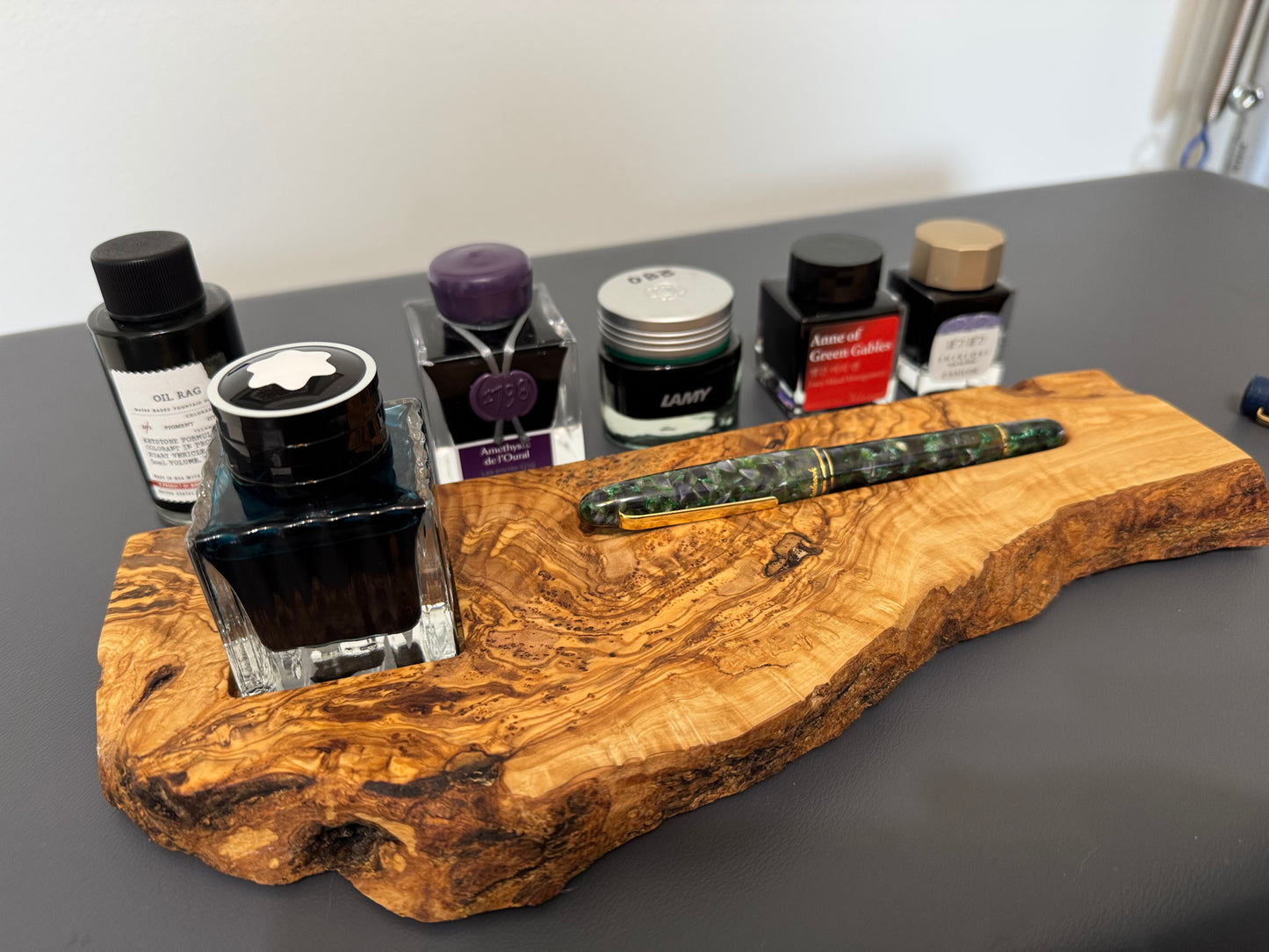 Olive wood pen and ink tray