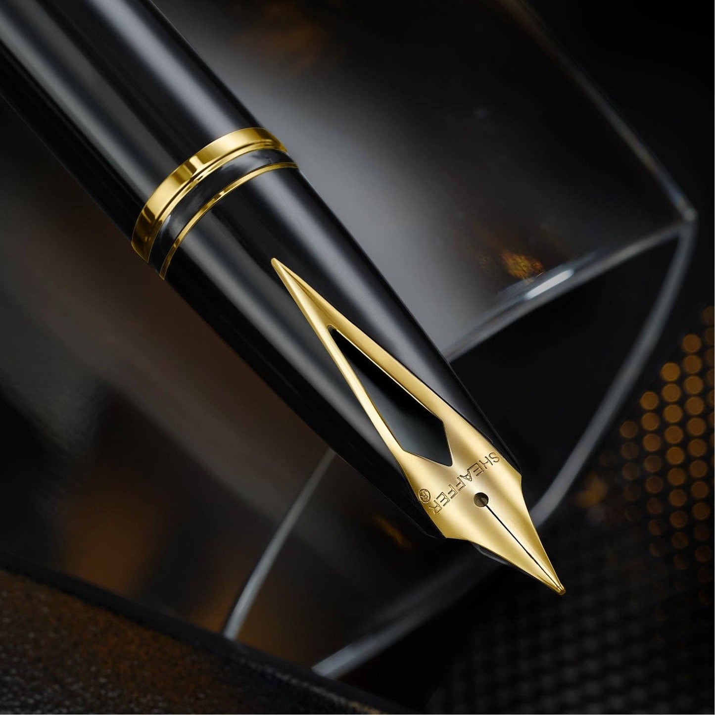 Sheaffer Legacy 9065 Glossy Black and Chrome Bi-Color Fountain Pen with 14k PVD Gold-Plated Inlaid Nib and Trims: Fine