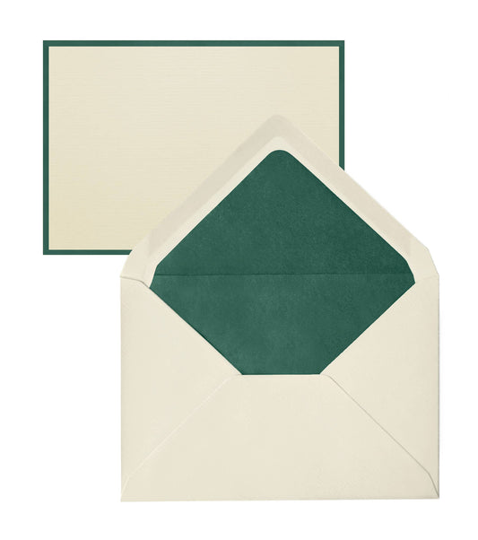 Original Crown Mill Bi-Color Note Cards : Cream/Dark Green / Cello Pack of 5/5 / 4x6"