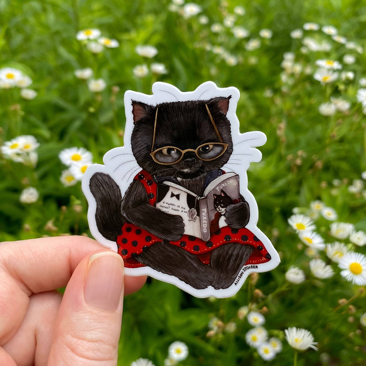 Mystery-Loving Black Cat Weatherproof Vinyl Sticker
