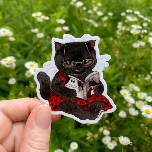 Mystery-Loving Black Cat Weatherproof Vinyl Sticker