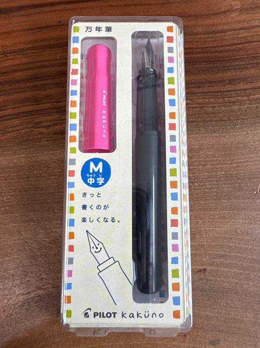 Pilot Kakuno Grey and Pink Fountain Pen Medium Nib