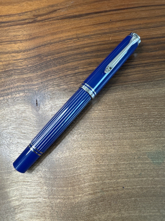 Pelikan Souveran M815 Metal Striped Blue Special Edition Fountain Pen Medium Nib