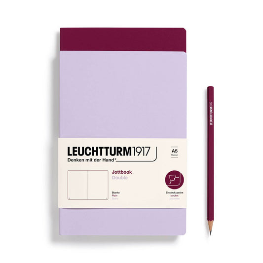 Leuchtturm Jottbook - Lightweight Notebook Alternatives - Packs of 2: Lilac & Port Red / Medium / Plain