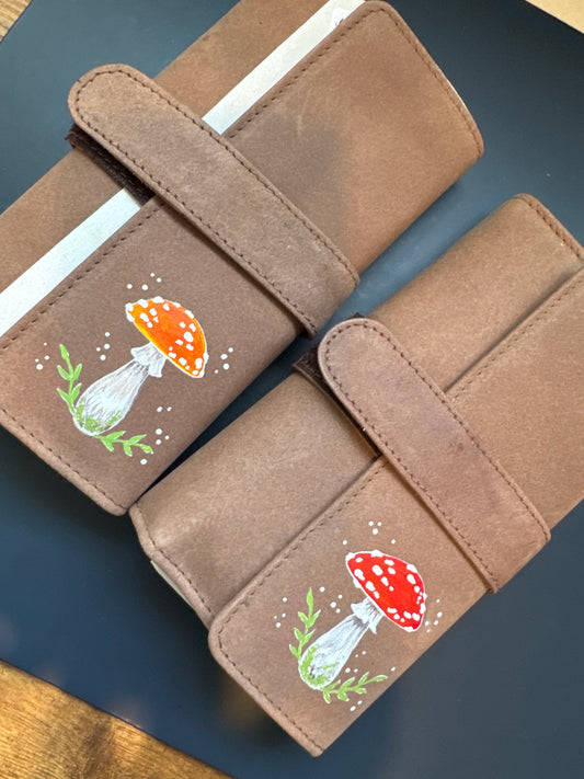 Mushroom Custom Painted Leather Pen Wrap