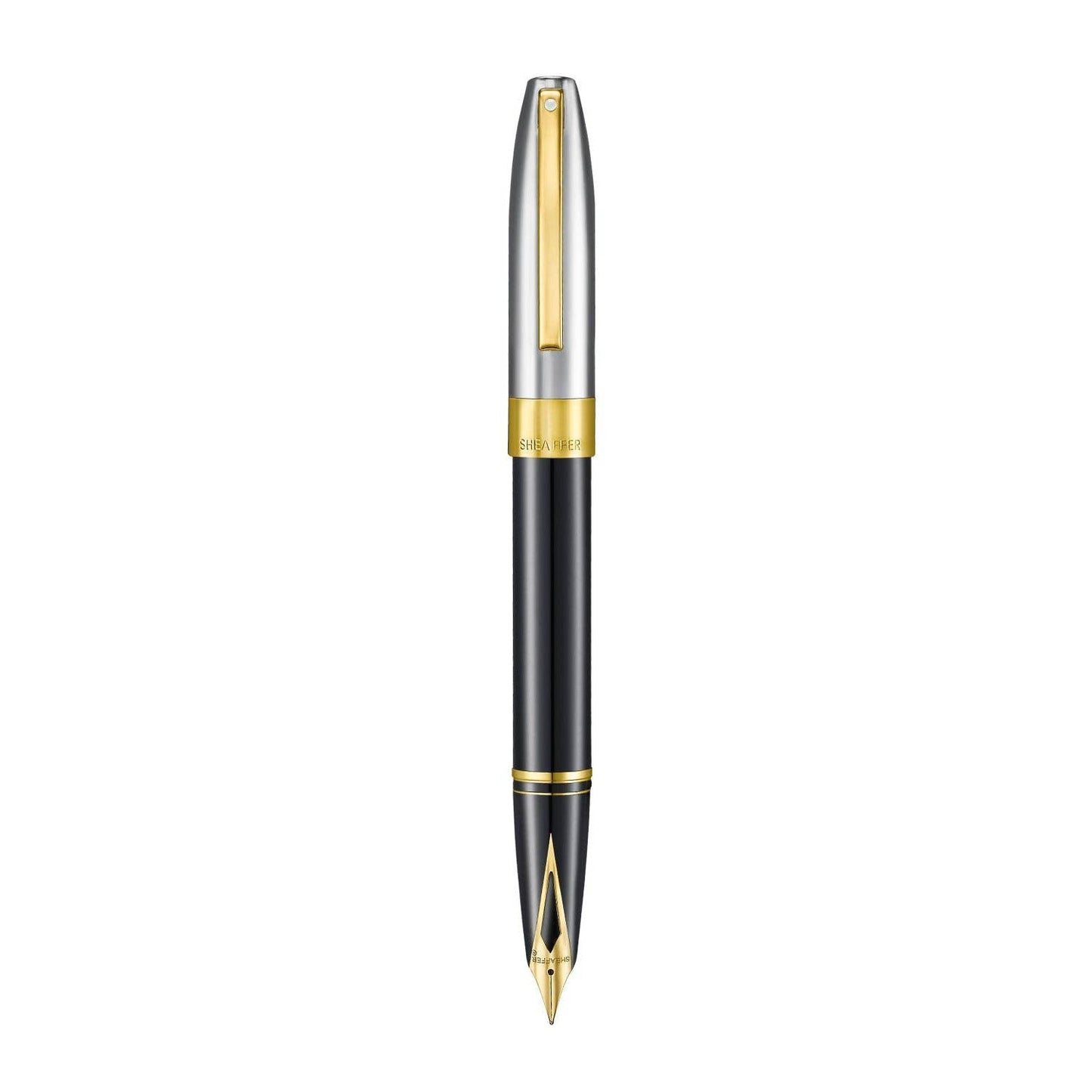 Sheaffer Legacy 9065 Glossy Black and Chrome Bi-Color Fountain Pen with 14k PVD Gold-Plated Inlaid Nib and Trims: Fine