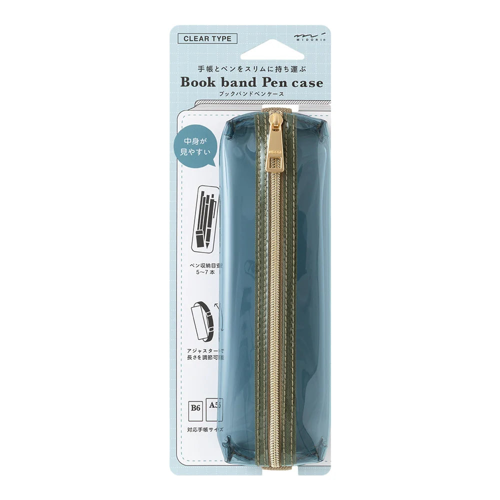 Midori Book band Pen case B6-A5 Navy Clear