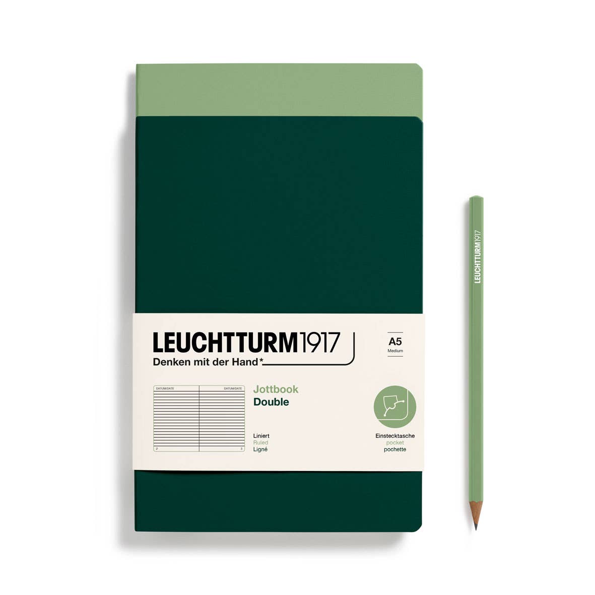 Leuchtturm Jottbook - Lightweight Notebook Alternatives - Packs of 2: Sage & Forest Green / Medium / Dotted