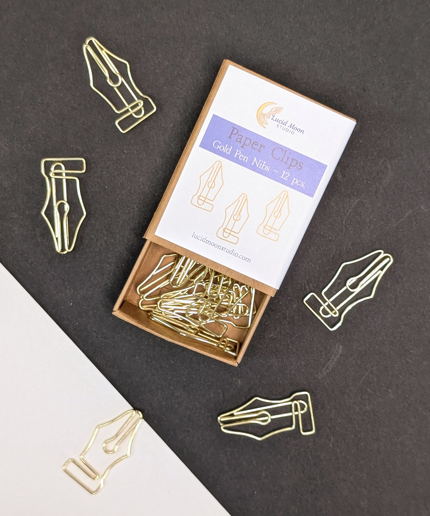 Gold Pen Nibs Boxed Paper Clips - Set of 12