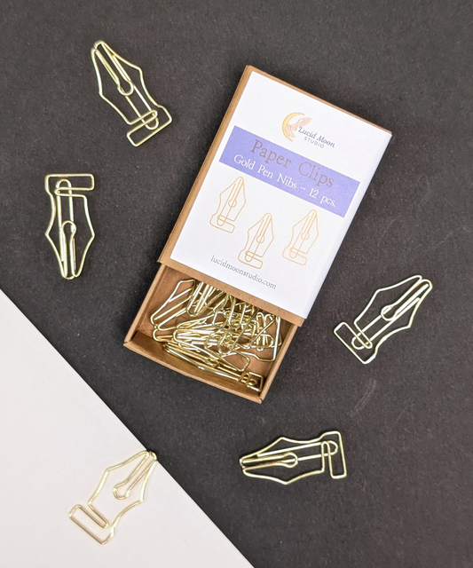Gold Pen Nibs Boxed Paper Clips - Set of 12
