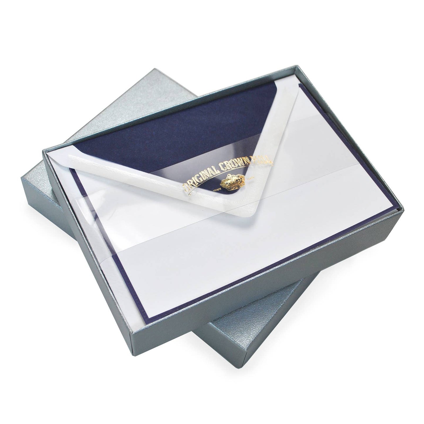 Original Crown Mill Bi-Color Note Cards : White/Royal Blue / Cello Pack of 5/5 / 4x6"