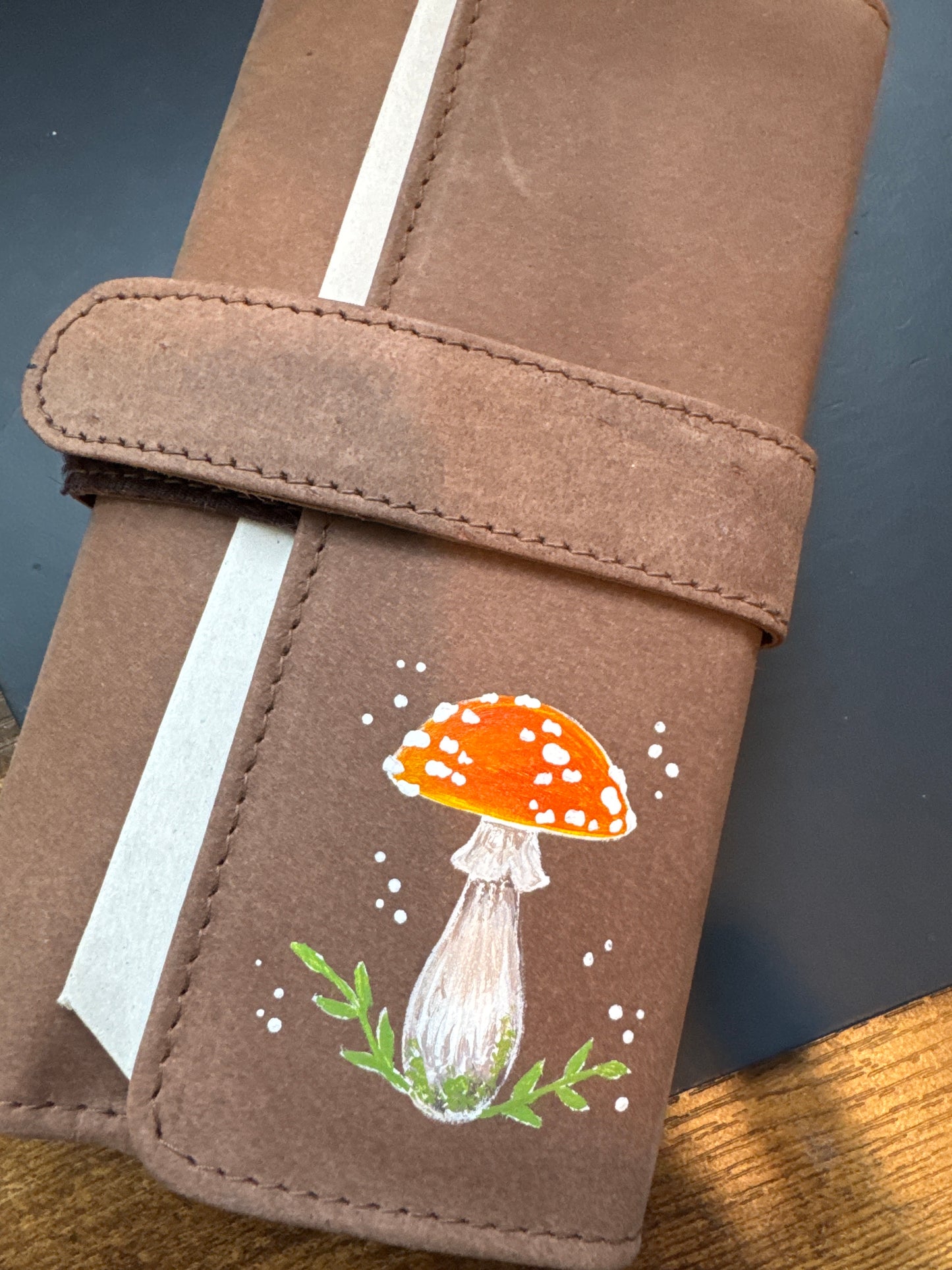 Mushroom Custom Painted Leather Pen Wrap
