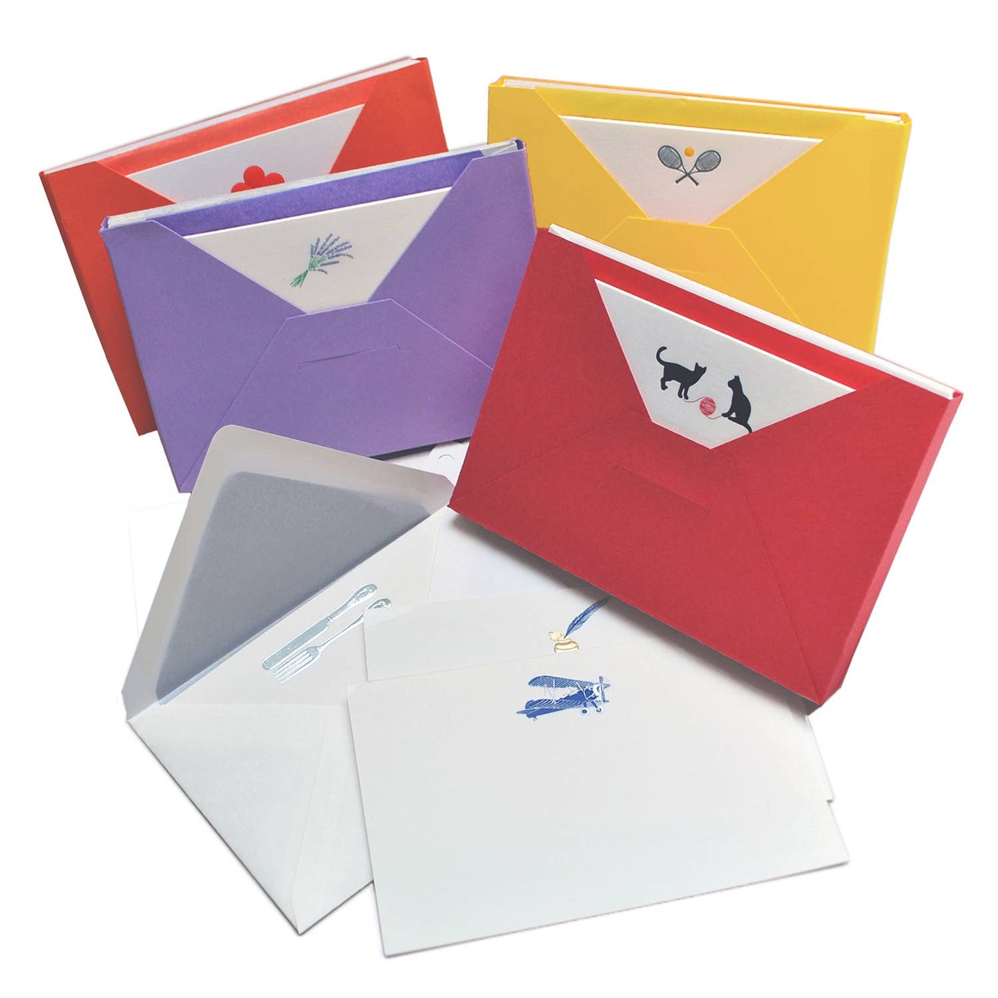 Original Crown Mill First Engraved Color Themed Note Cards: Cello Pk 1/1 "C" / Blue Inkwell / 4x6"