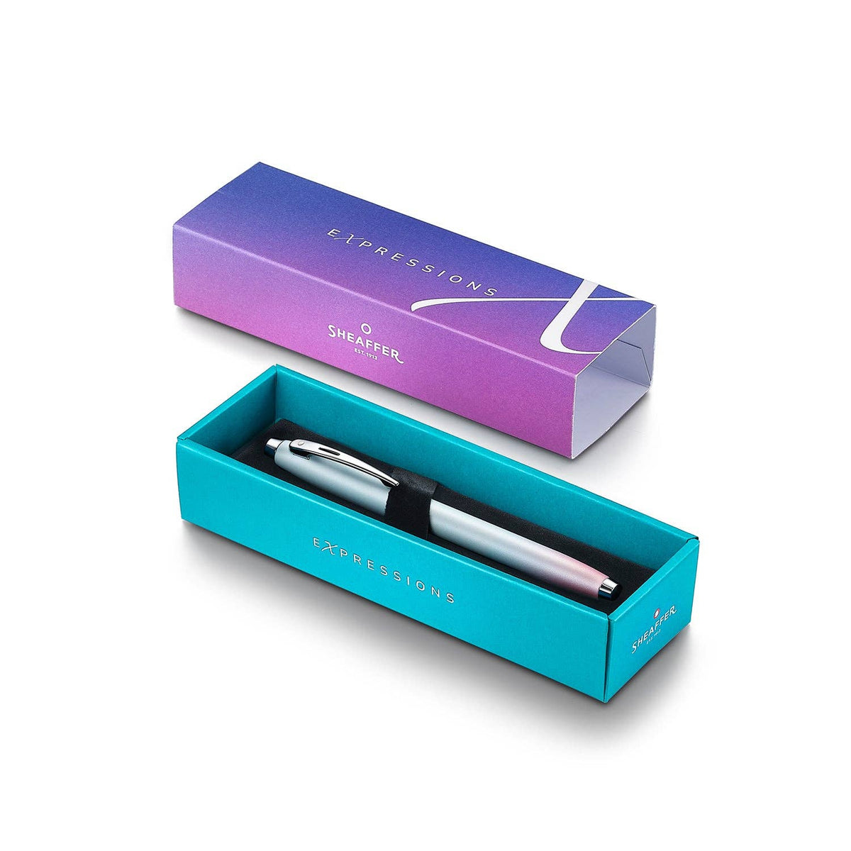 Sheaffer 100 9376 Expressions Blue and Pink Pearlised Gradient Fountain Pen with Chrome-plated Trims: F