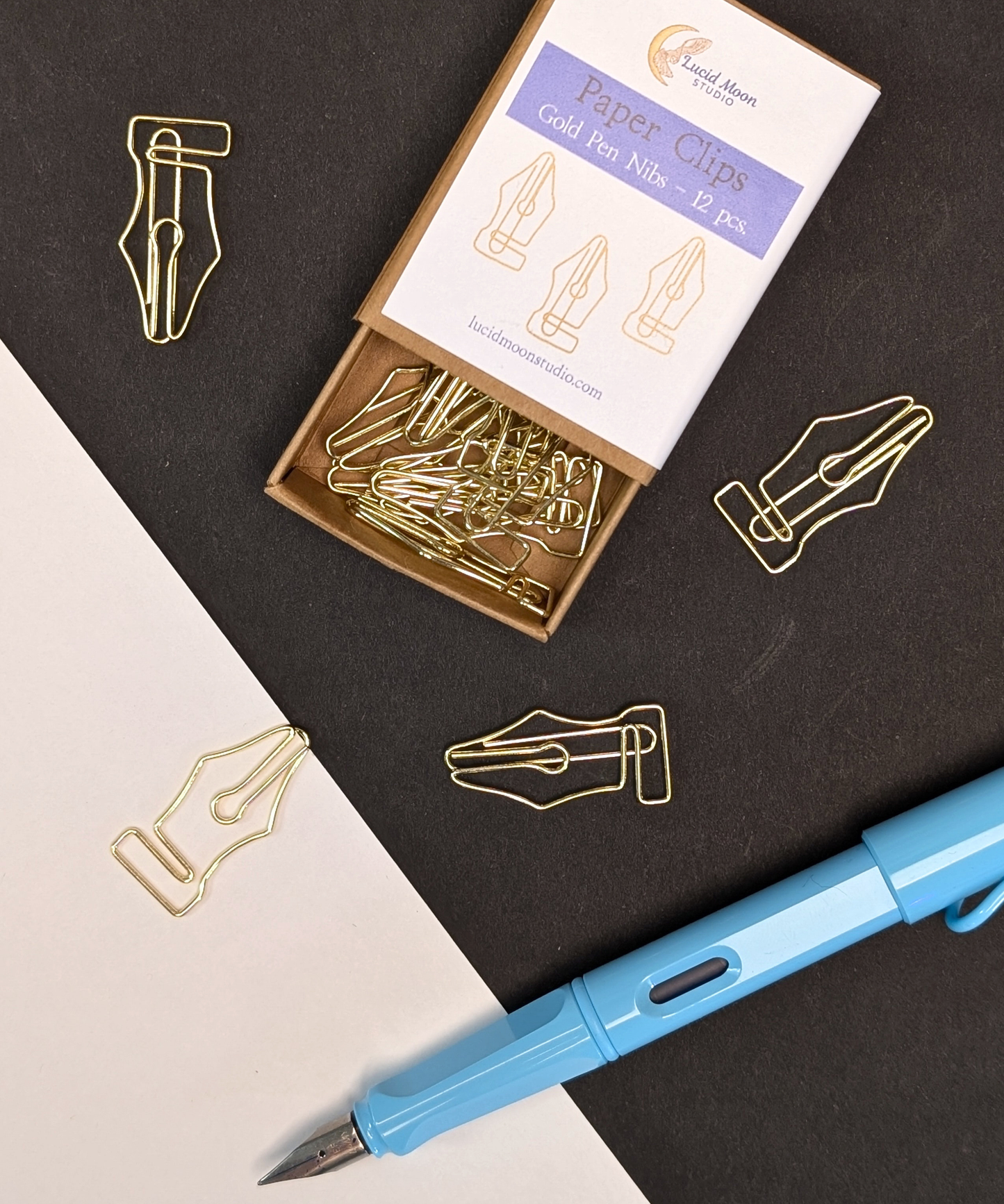 Gold Pen Nibs Boxed Paper Clips - Set of 12