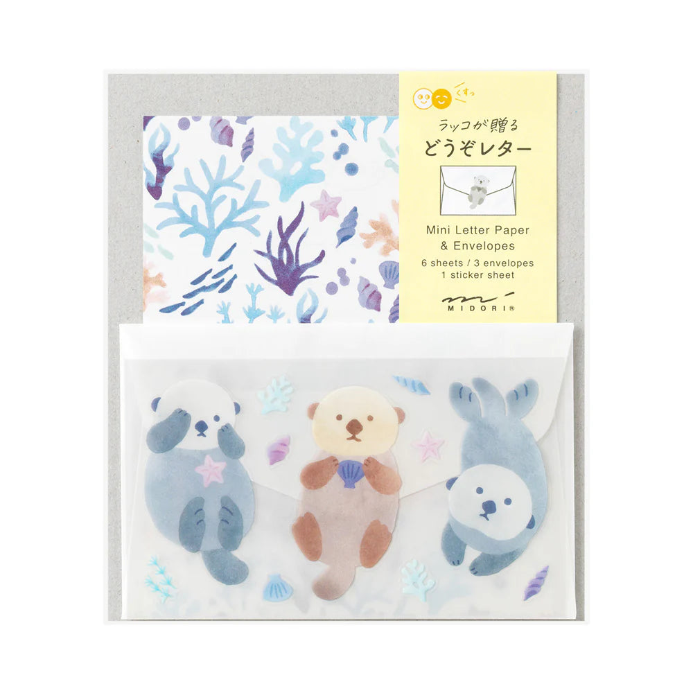 Midori Mini Letter paper and Envelopes with Stickers Sea Otter