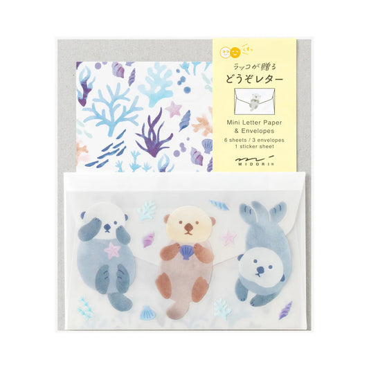 Midori Mini Letter paper and Envelopes with Stickers Sea Otter