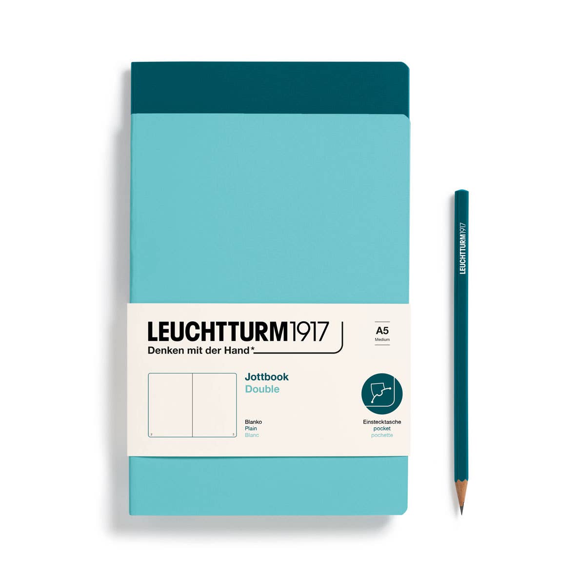 Leuchtturm Jottbook - Lightweight Notebook Alternatives - Packs of 2: Mint Green & Stone Blue / Medium / Plain