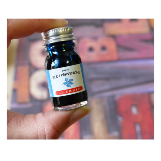 Herbin Fountain Pen Ink 10ml Bottle -35 Colors: Bleu Azur (Azure Blue)