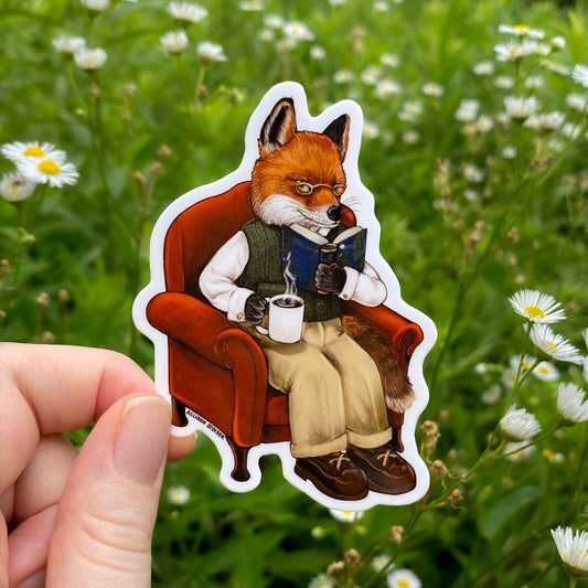 Bookish Red Fox Weatherproof Vinyl Sticker