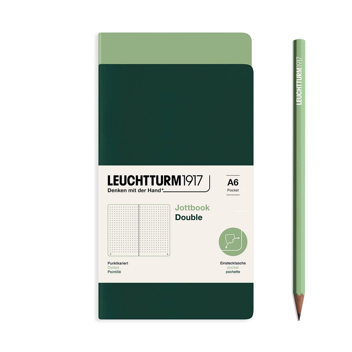 Leuchtturm Jottbook - Lightweight Notebook Alternatives - Packs of 2: Sage & Forest Green / Medium / Dotted