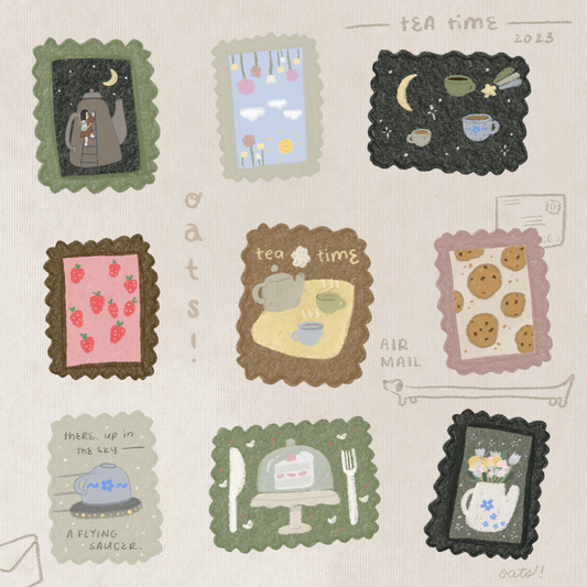 dana ate oatmeal Tea in the sky sticker sheet