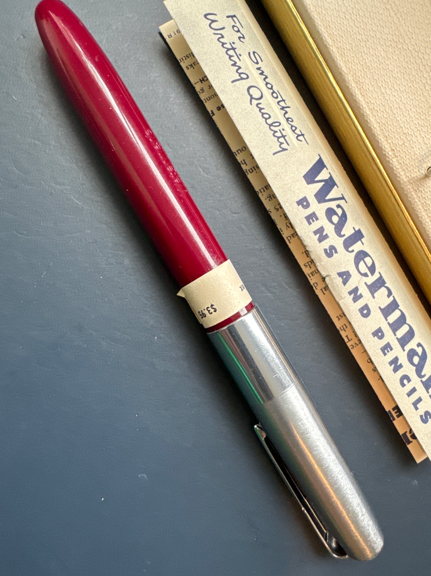 Waterman 376 Fountain Pen and P376 pencil set Red and Chrome(1950s)NOS
