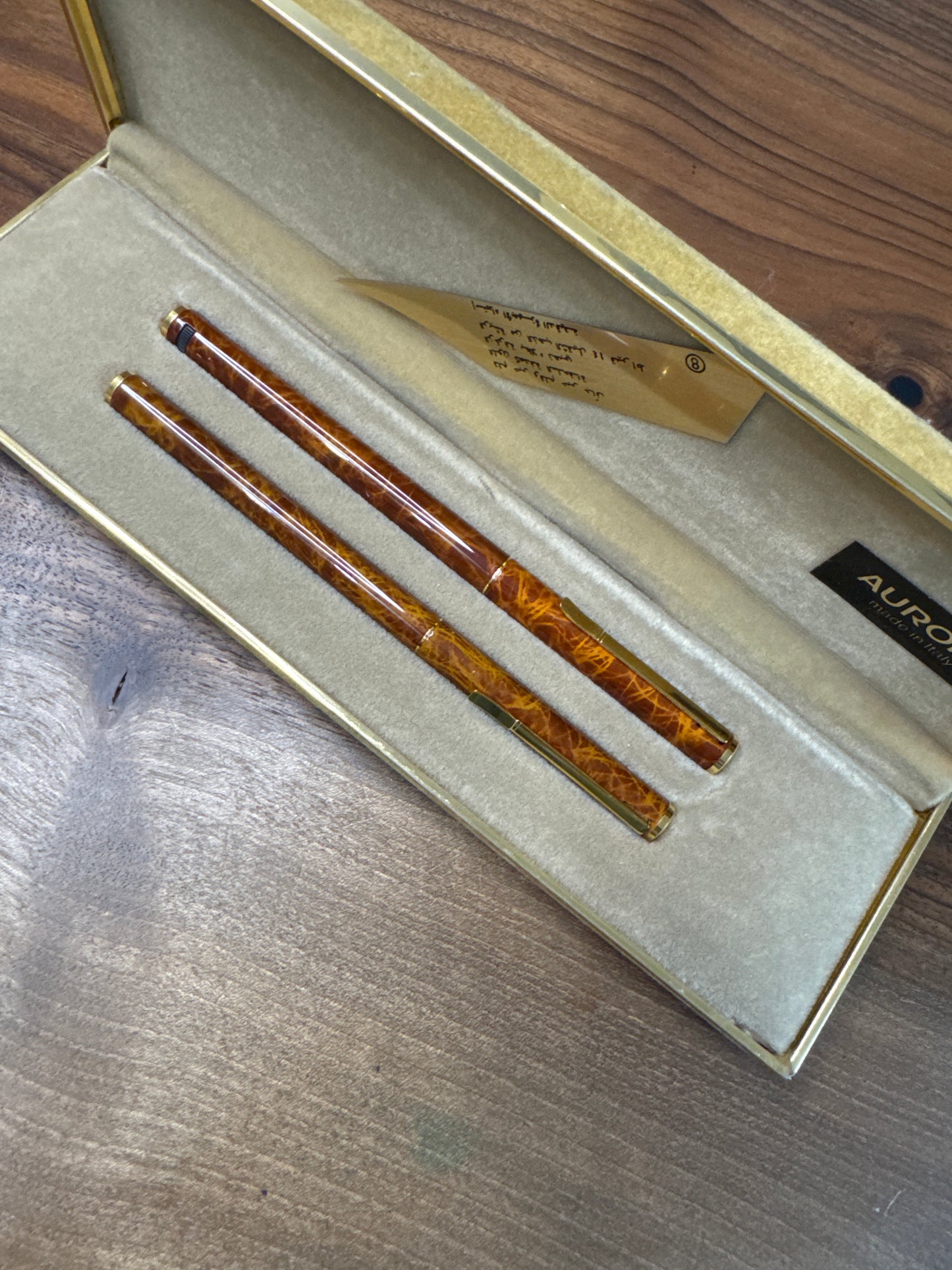 Aurora Hastil Tortoiseshell Fountain Pen and Ballpoint Pen Set
