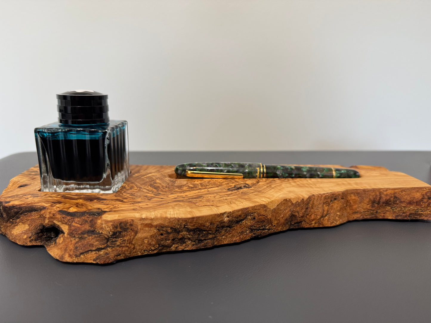 Olive wood pen and ink tray