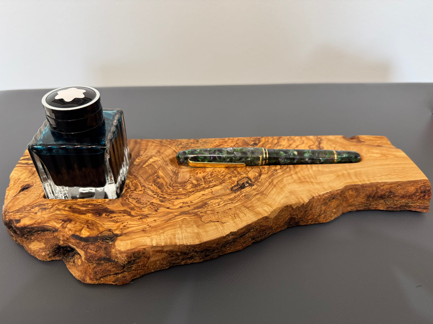 Olive wood pen and ink tray