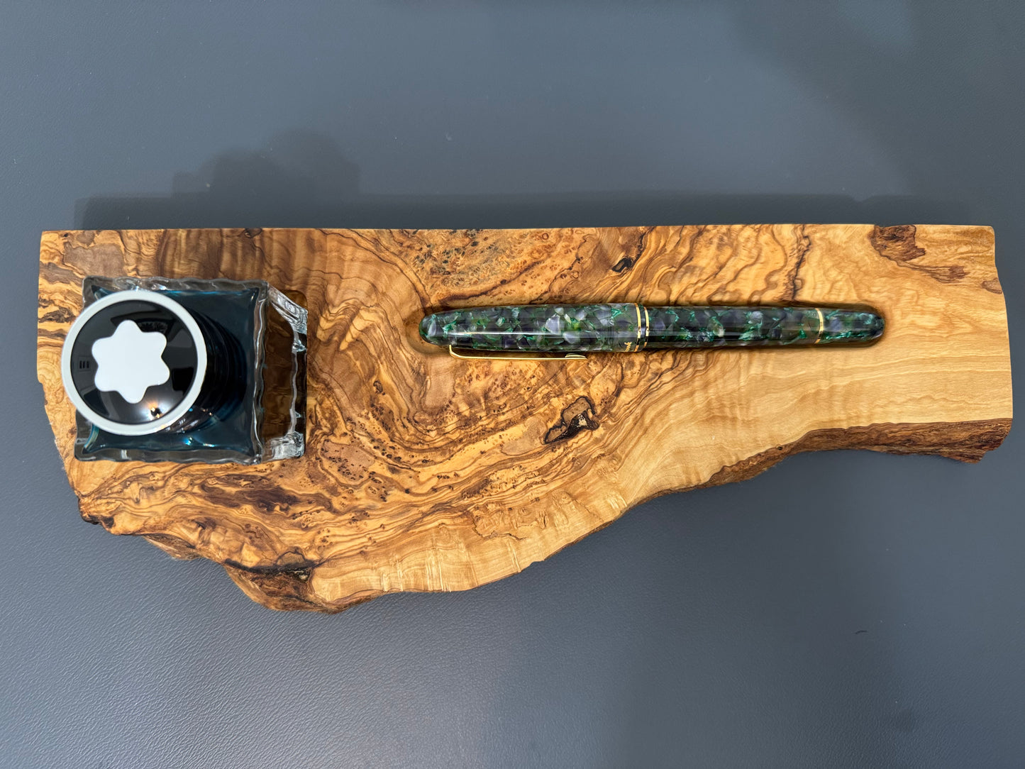 Olive wood pen and ink tray