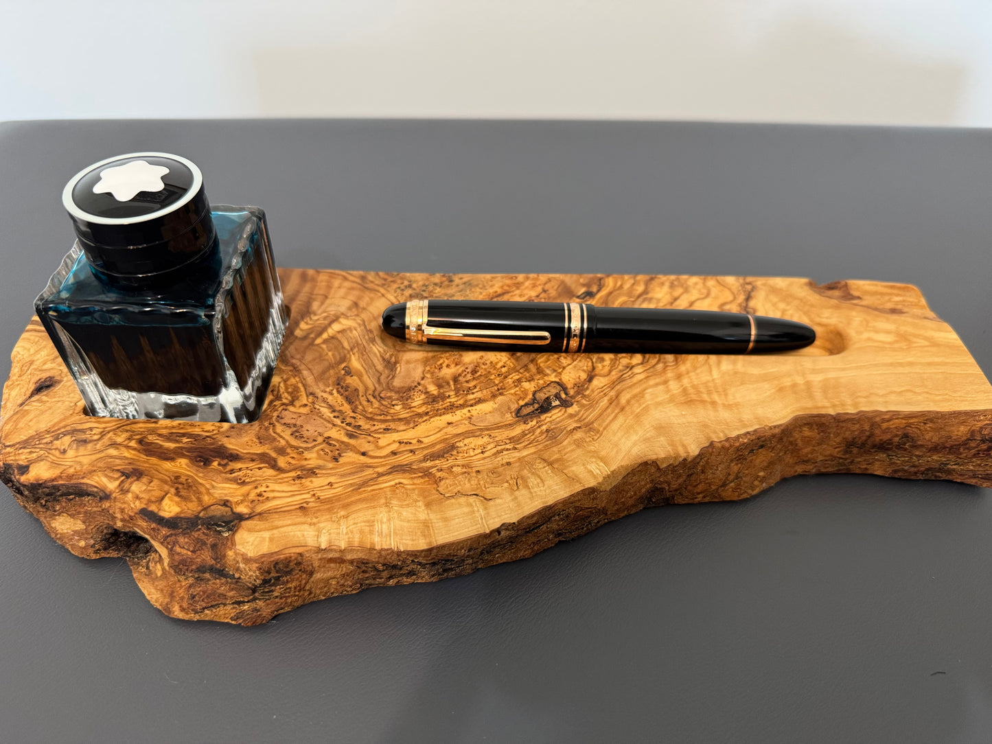 Olive wood pen and ink tray