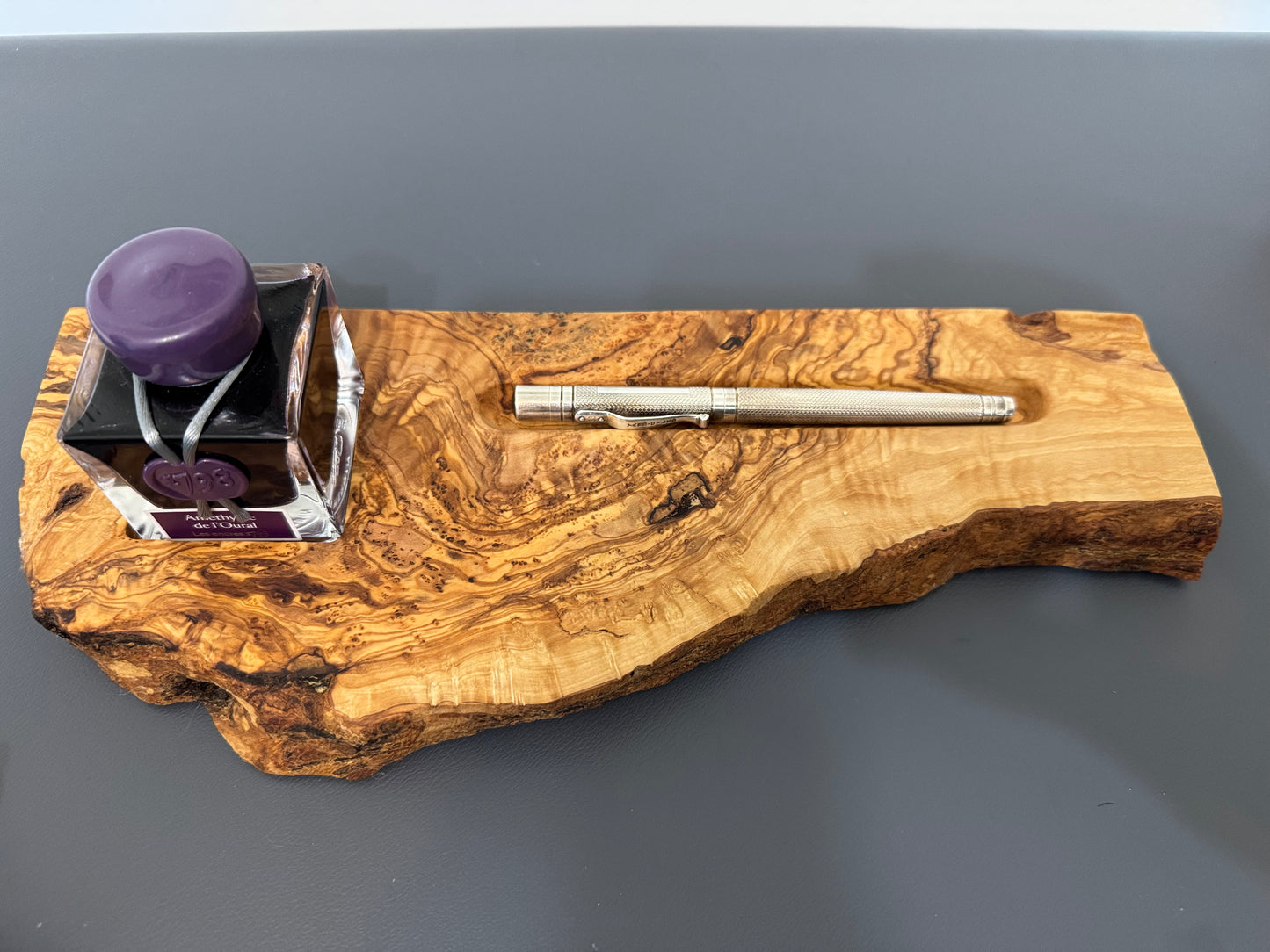 Olive wood pen and ink tray