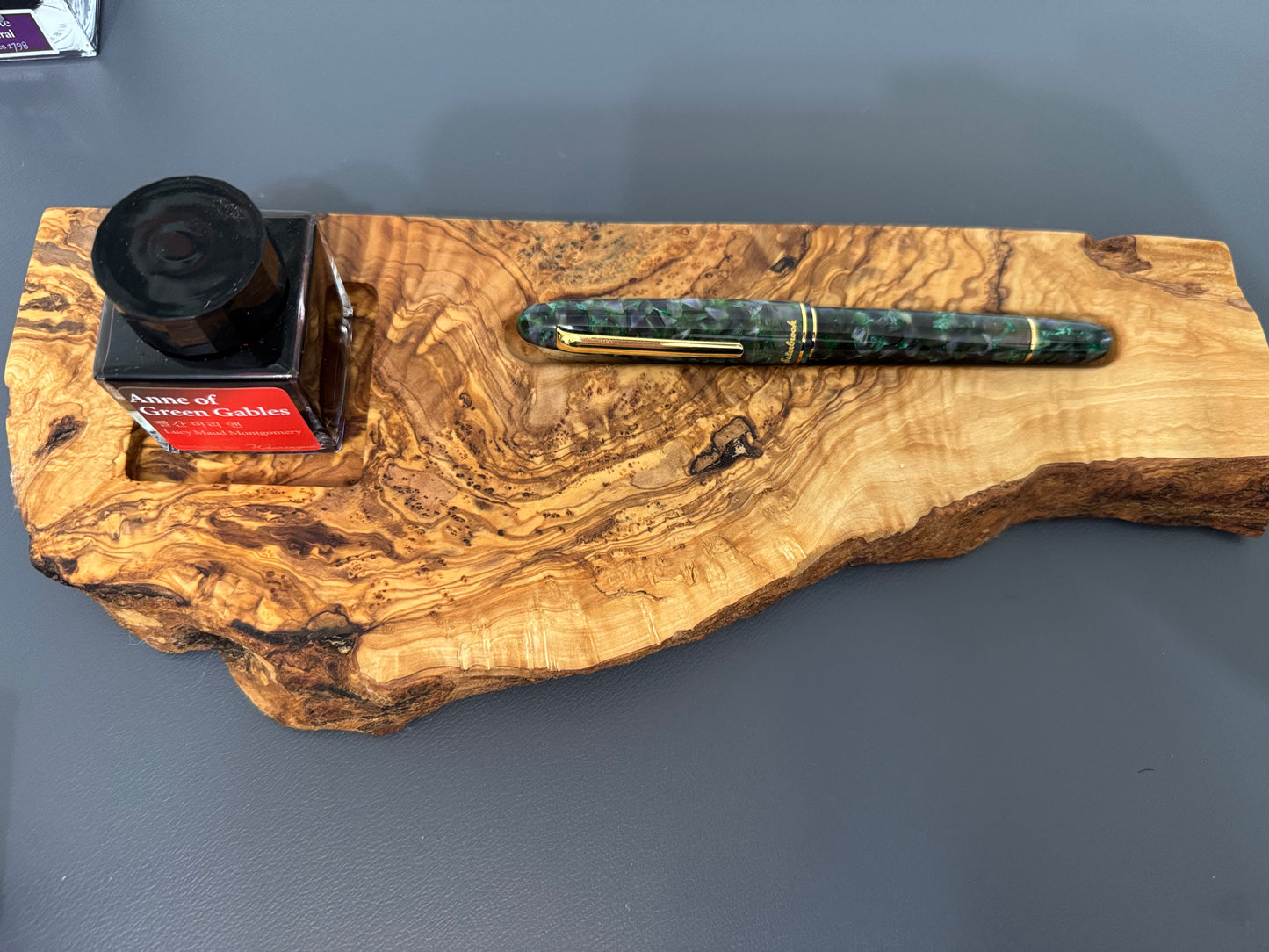 Olive wood pen and ink tray