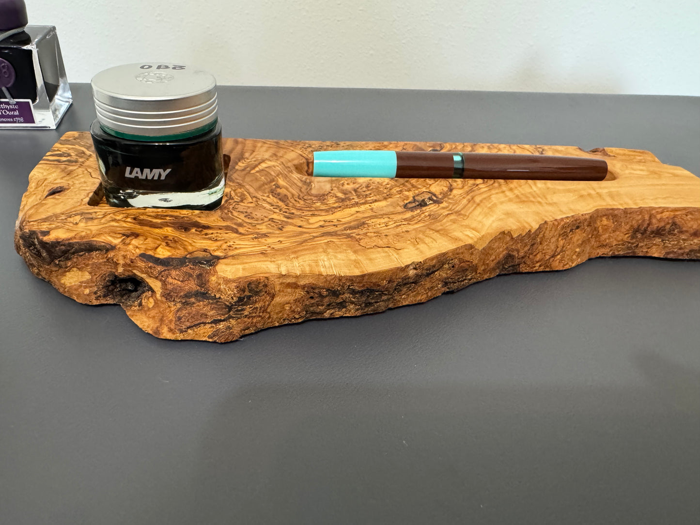 Olive wood pen and ink tray