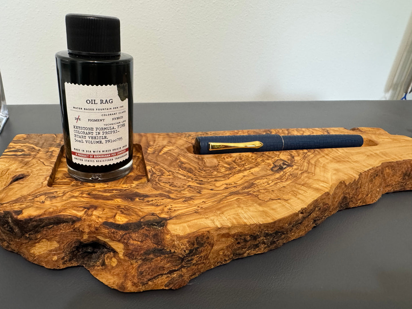 Olive wood pen and ink tray