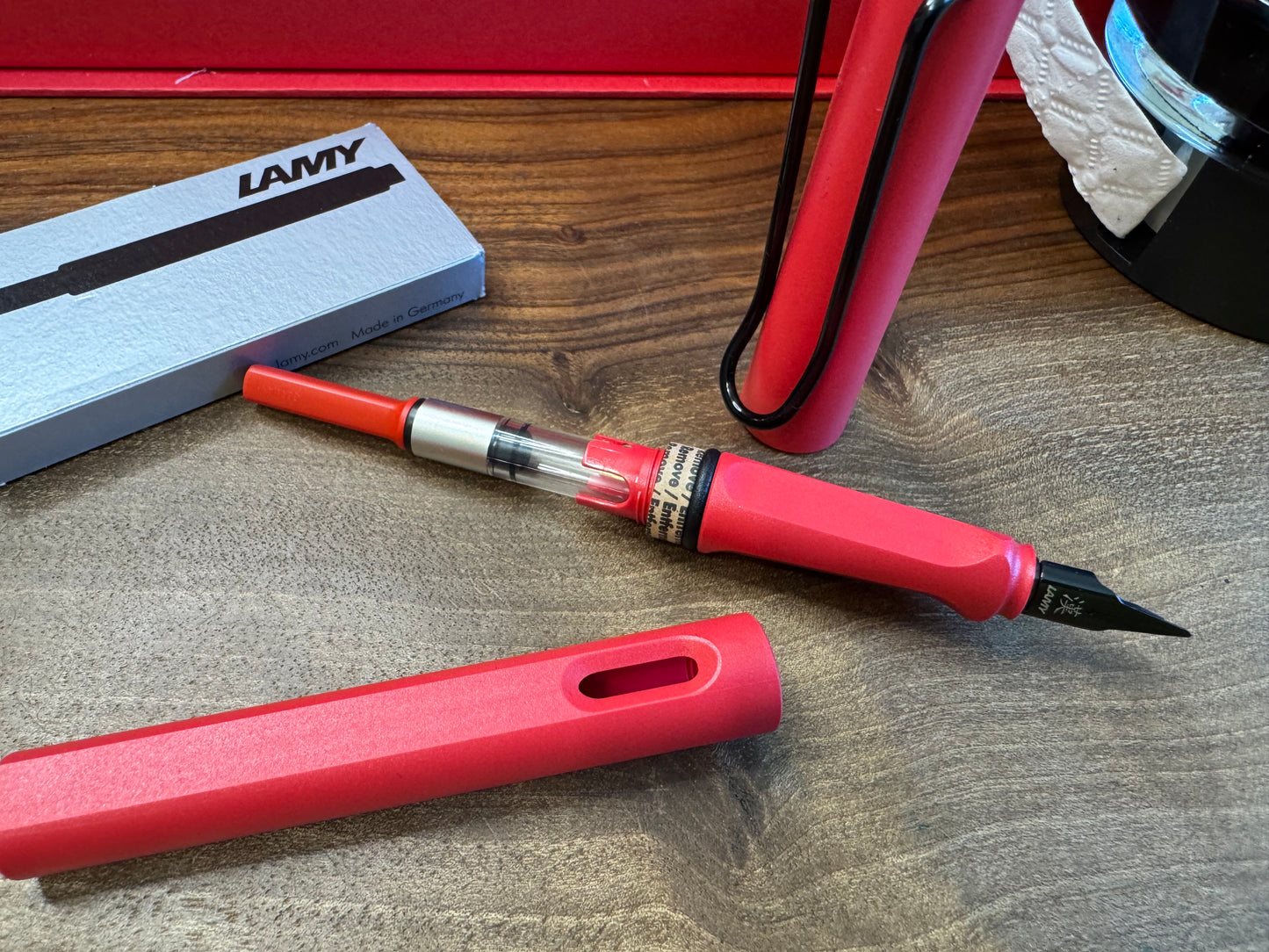 LAMY Safari Hunting Series Frosted Red Kanji Tip Ink Pen with Ink Set