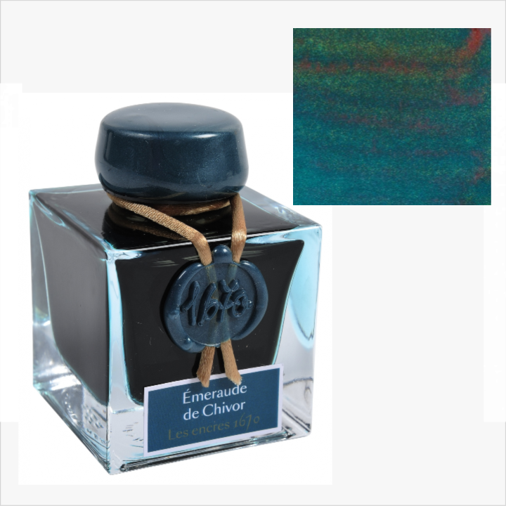 Herbin 1670 Ink with Gold Shimmer 50ml - 6 Colors: Bleu Ocean