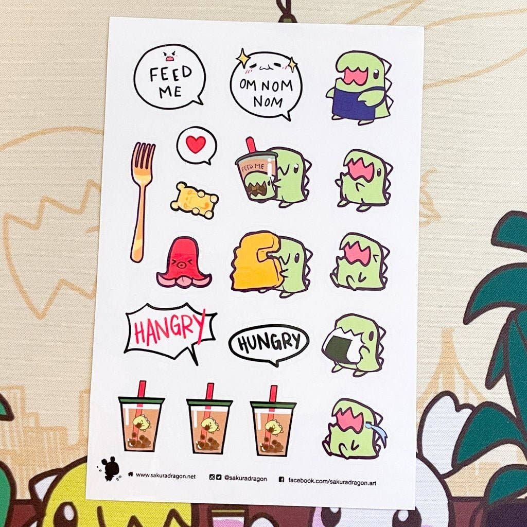 Feed Me Dino Cafe Clear Stickers