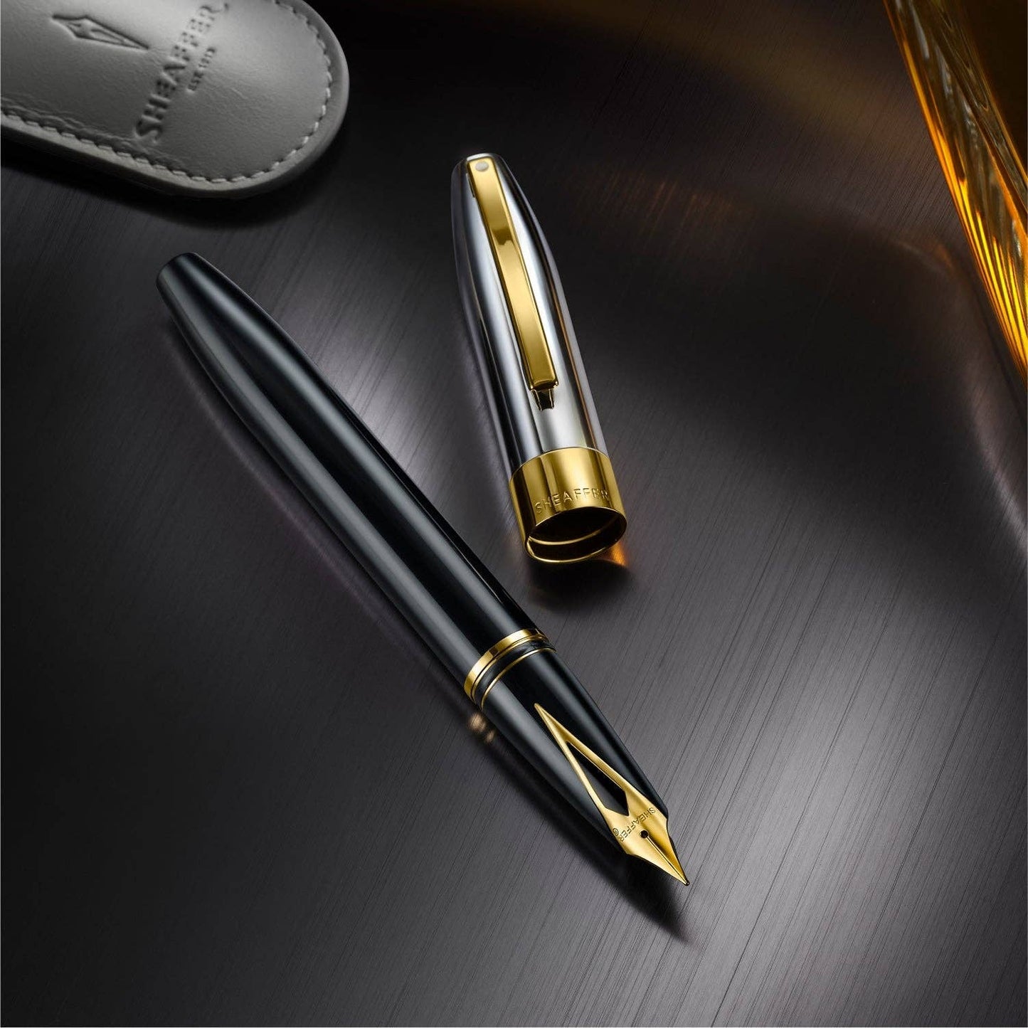 Sheaffer Legacy 9065 Glossy Black and Chrome Bi-Color Fountain Pen with 14k PVD Gold-Plated Inlaid Nib and Trims: Fine