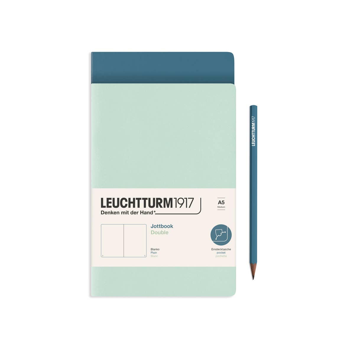 Leuchtturm Jottbook - Lightweight Notebook Alternatives - Packs of 2: Mint Green & Stone Blue / Medium / Plain