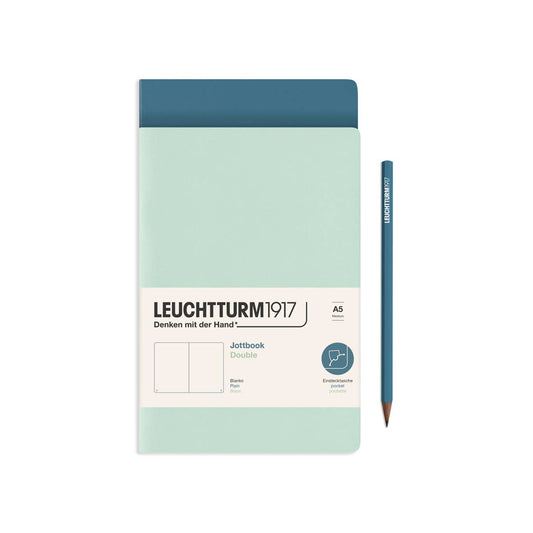 Leuchtturm Jottbook - Lightweight Notebook Alternatives - Packs of 2: Mint Green & Stone Blue / Medium / Plain