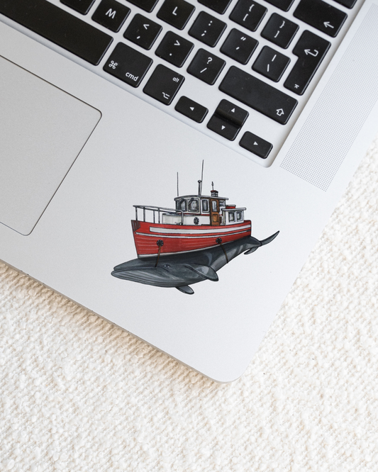 Vinyl Sticker Minke Whale Red Classic Boat