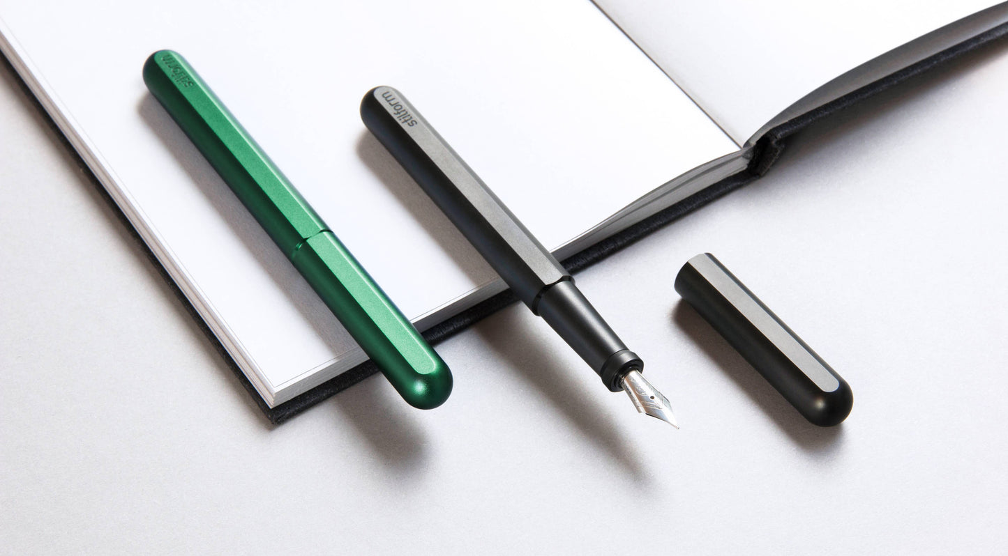 Stilform INK Fountain Pen - Aluminum - (Polished Steel Medium Nib): Warp Black
