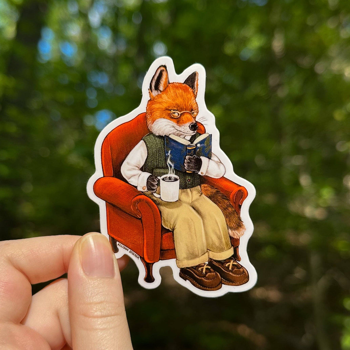 Bookish Red Fox Weatherproof Vinyl Sticker