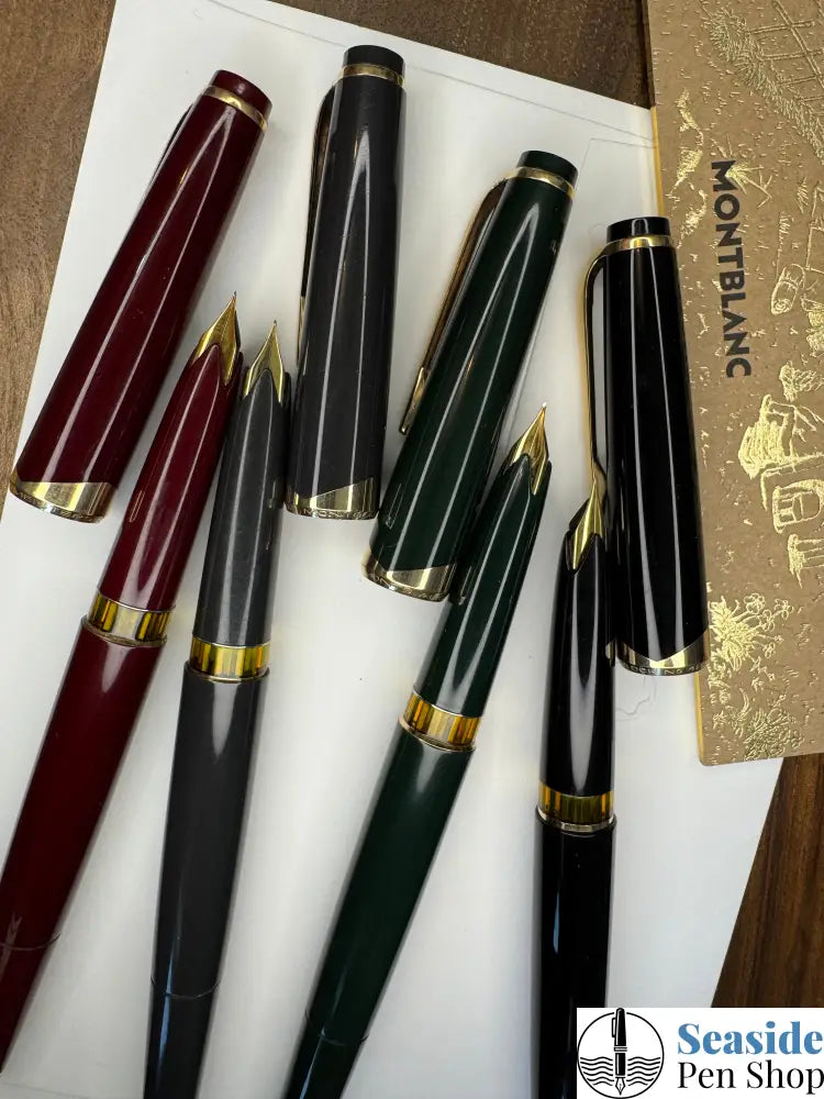 Montblanc 1960s No 12 SET of FOUR fountain pens. Burgundy Green Black and Grey Fountain Pens